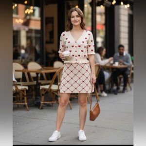 Cider Knit Heart Sweater & Skirt Set